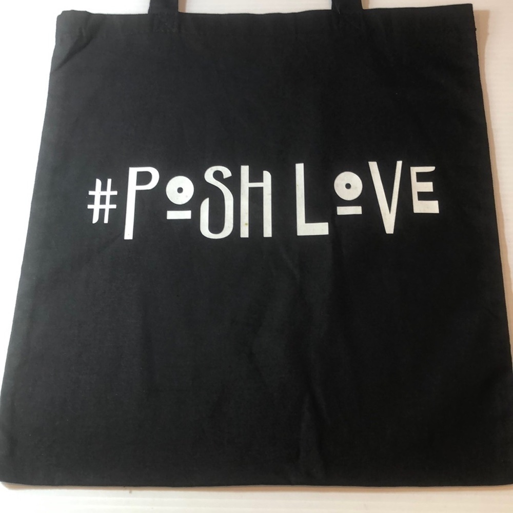 #POSHLOVE Tote Bag Graphic Custom Print Lightweight Fabric Black White 16'"x 14"